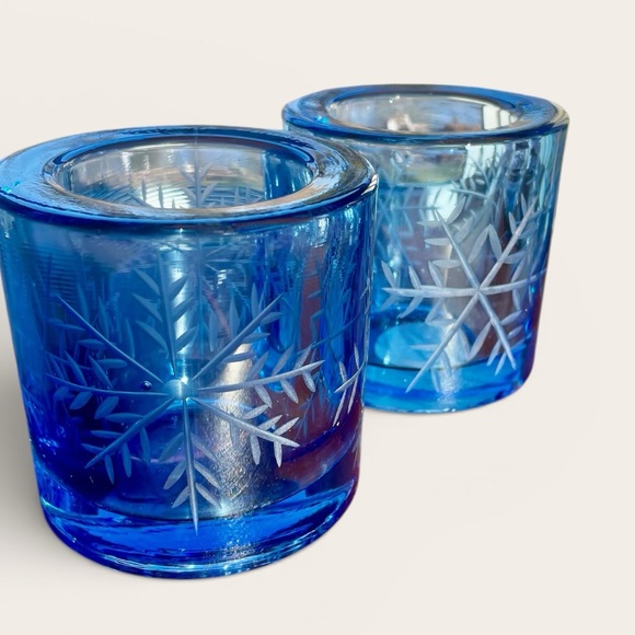 Design Ideas Snowfall voltive candle holders. Thick, heavy glass.,ice blue color - Picture 3 of 5
